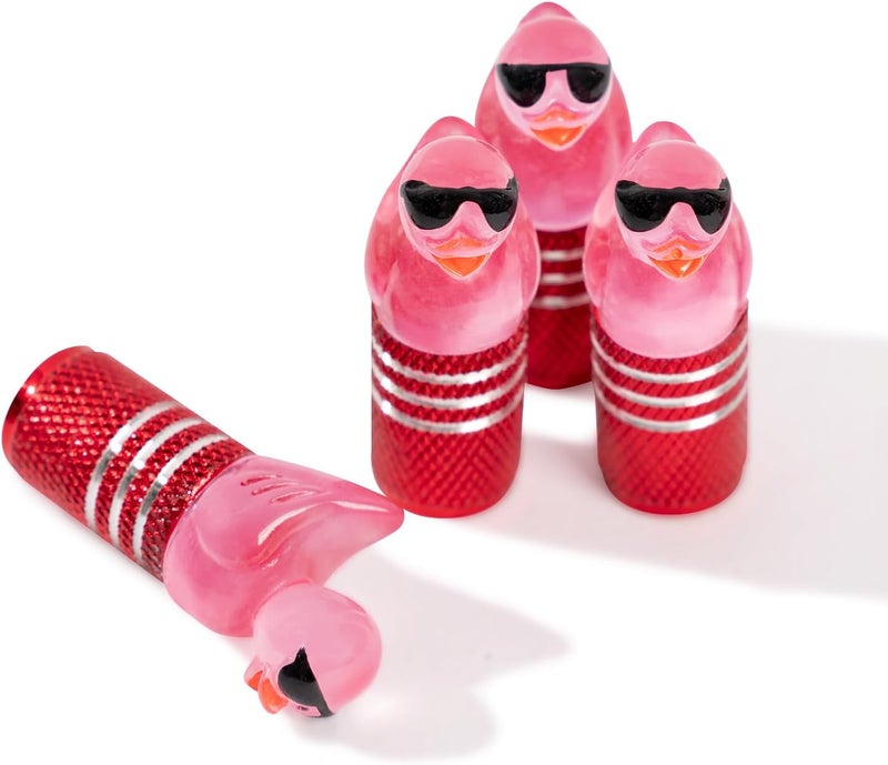 Rislobx 4Pcs Tire Valve Stem Cap Cover for Car SUV Truck, Valve Cover with Funny Duck Sunglasses, Decorative Tire Valve Caps Wheel Accessories (Red Sunglasses Duck) - Image 1